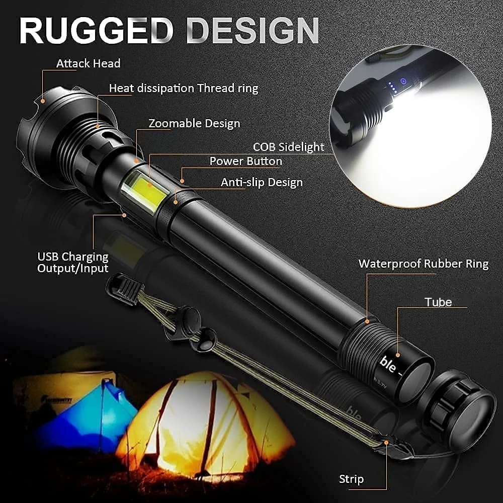 LED Rechargeable Tactical Laser Flashlight 90000 High Lumens - Image 3