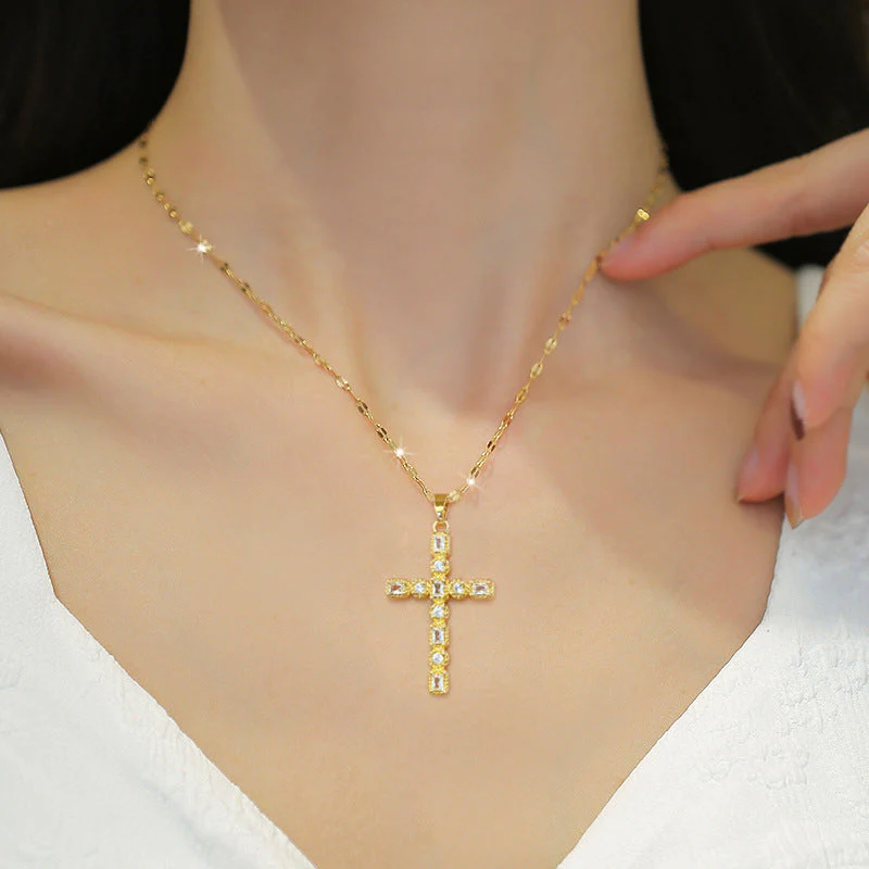 14K South African Sand Gold Blessing Cross Necklace - Image 3