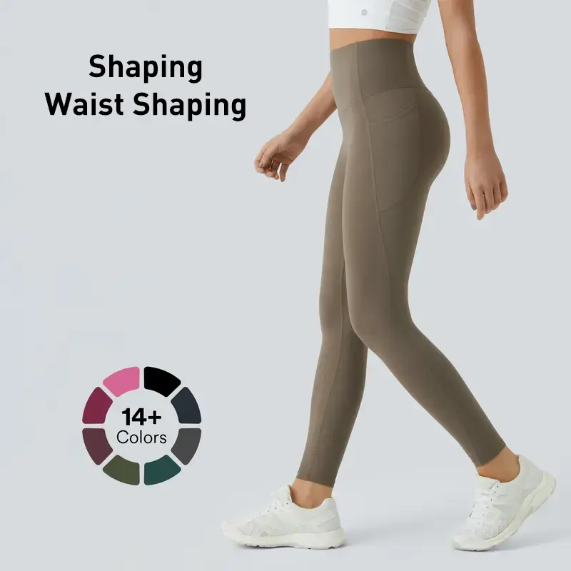 High Waisted Waist Shaping Pocket Shaping Training Leggings - Image 3