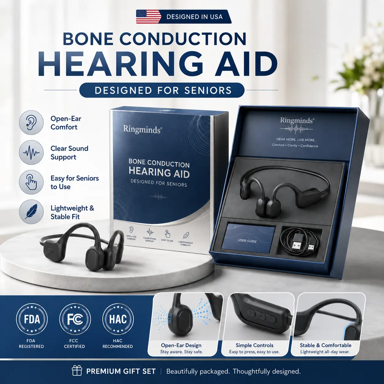Bone Conduction Smart Hearing Headphones – Clear Sound & Open-Ear Comfort