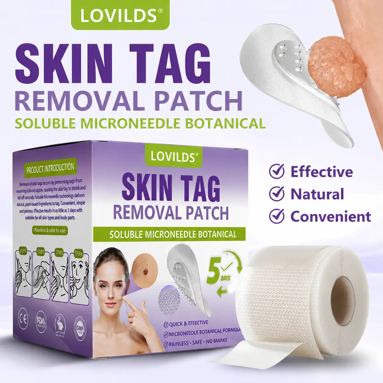 SOLUBLE MICRONEEDLE BOTANICAL SKIN TAG REMOVAL PATCH