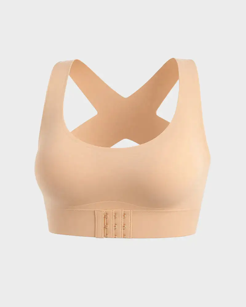 Cross Back Front Closure Wireless Posture Support Bra - Image 11