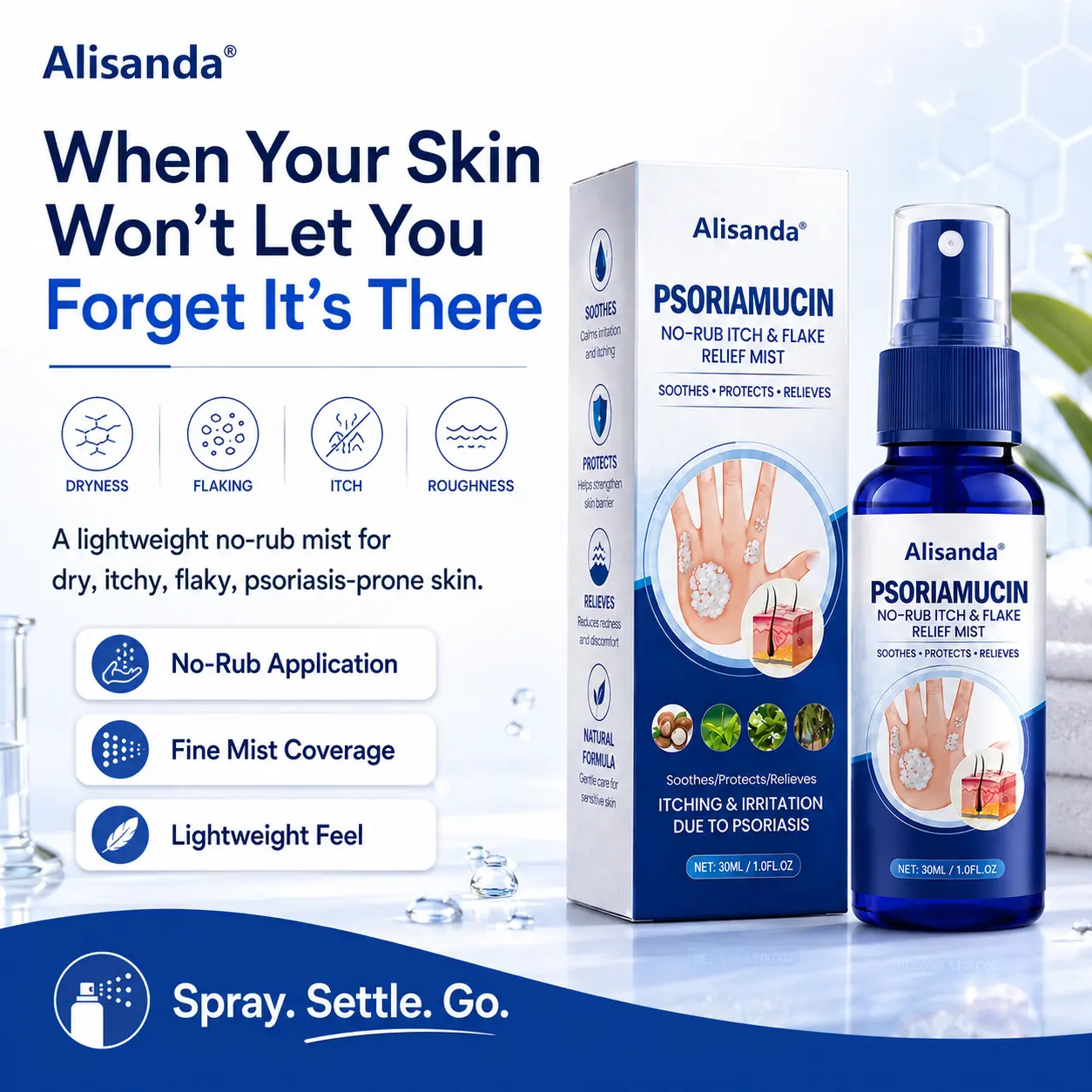 PsoriaMucin No-Rub Itch & Flake Relief Mist