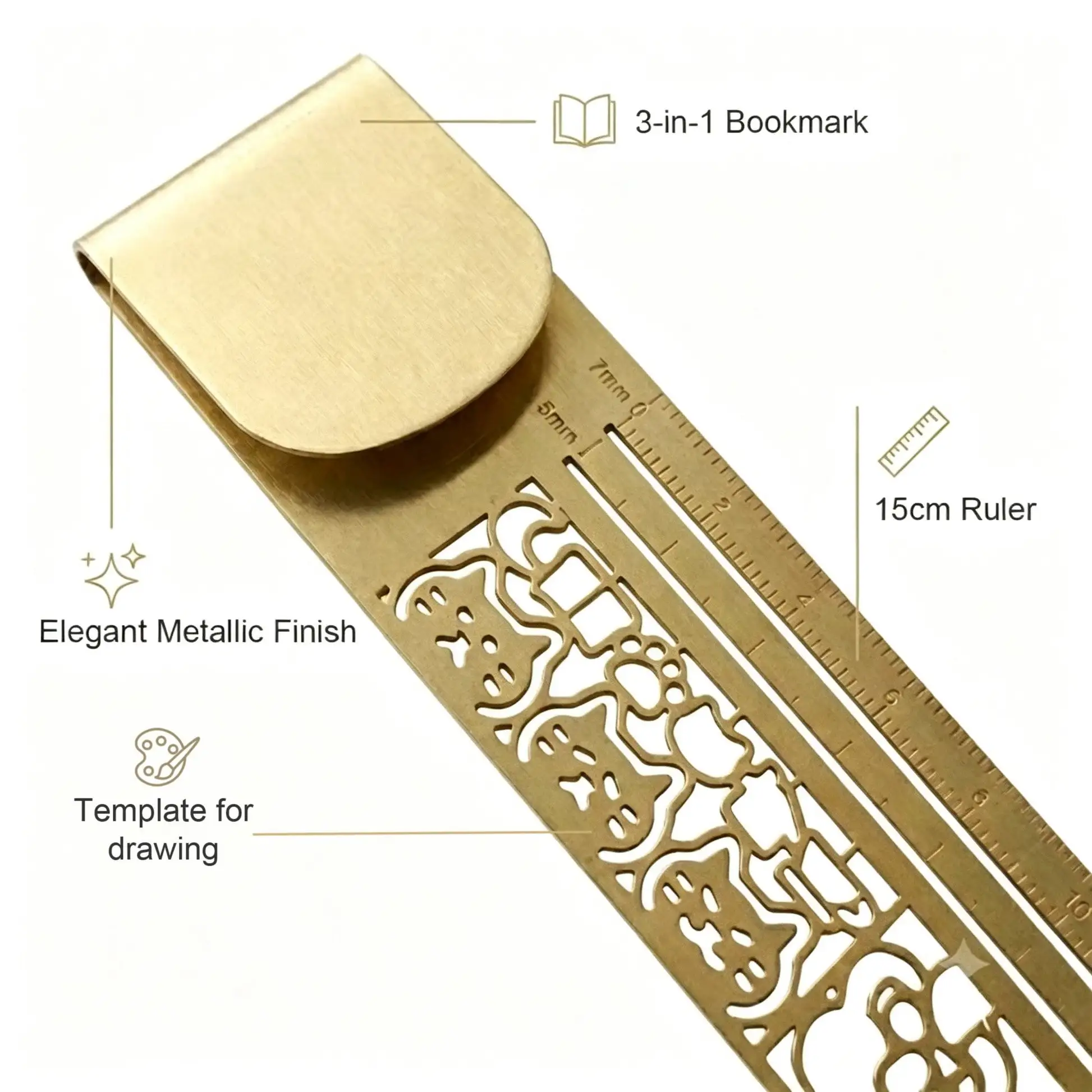 Cat Lover’s 3-in-1 Metal Bookmark Ruler - Image 2