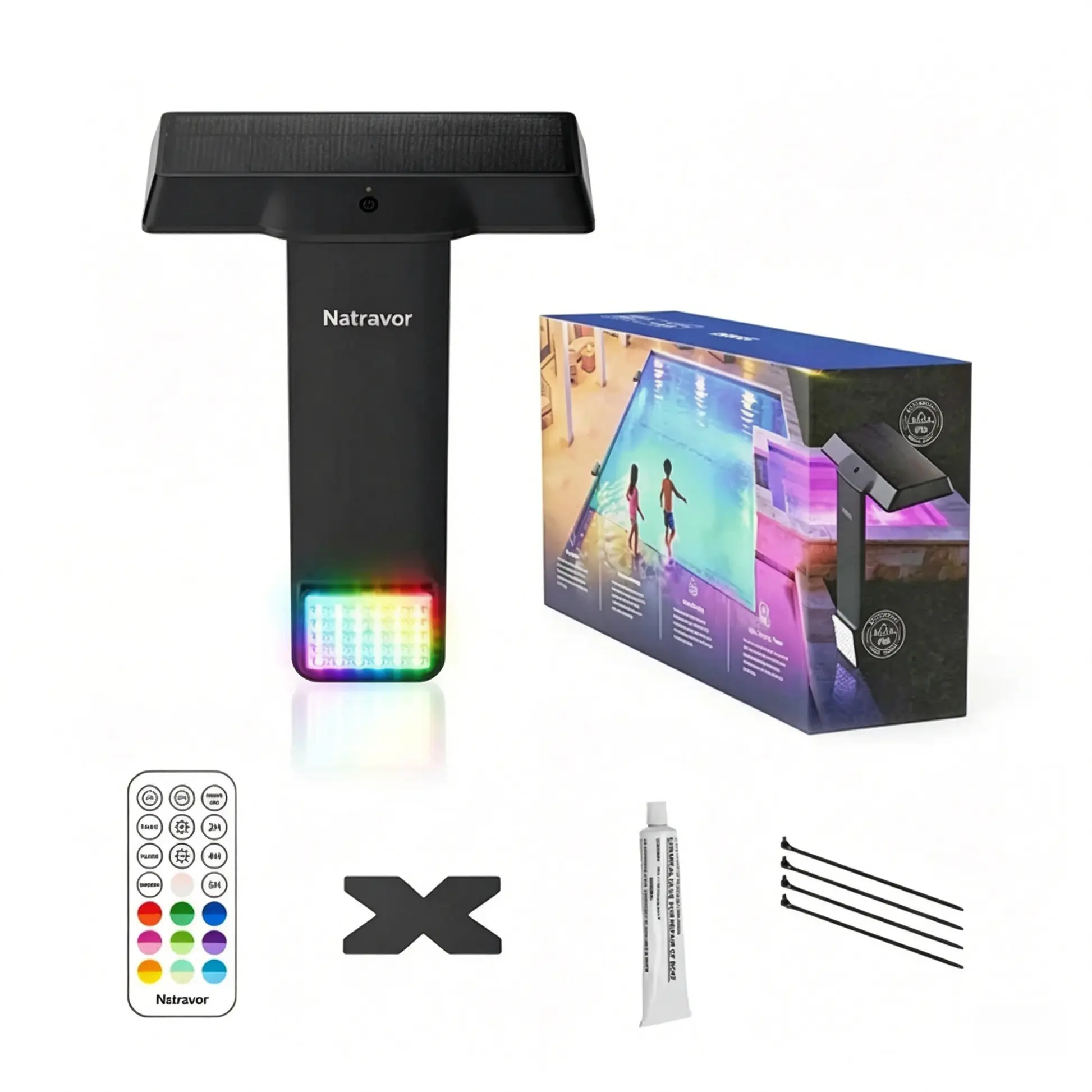 Natravor Solar Pool Light – 20 RGB Colors - IP68 Waterproof - Magnetic Mount