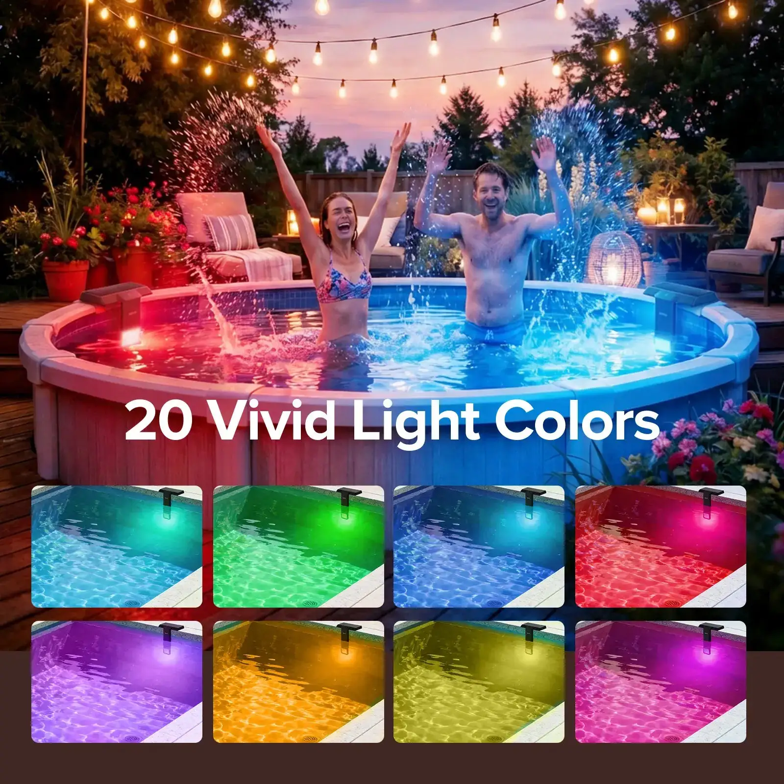 Natravor Solar Pool Light – 20 RGB Colors - IP68 Waterproof - Magnetic Mount - Image 5