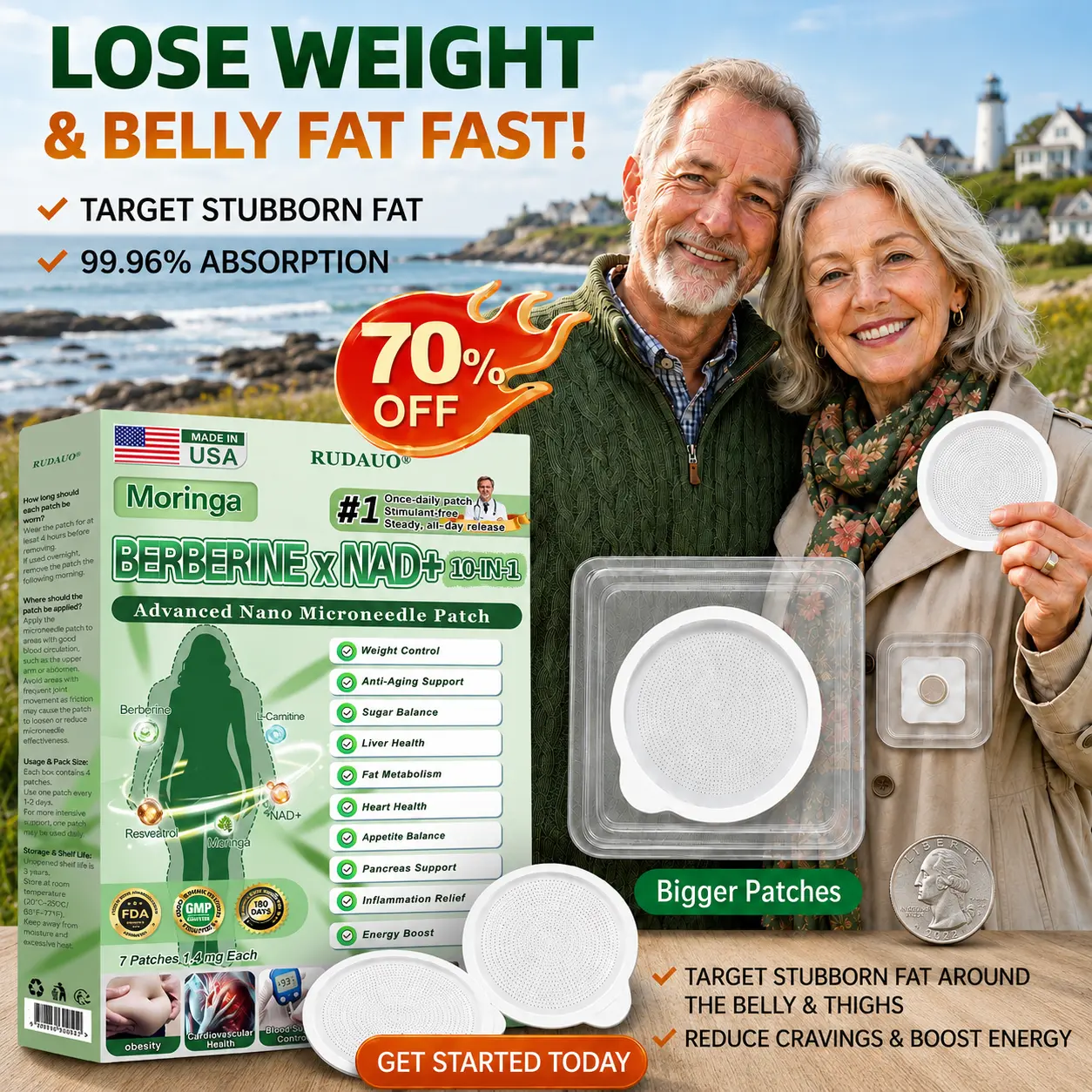 10-in-1 Moringa + Berberine + NAD+Large-Coverage Nano Microneedle Patch