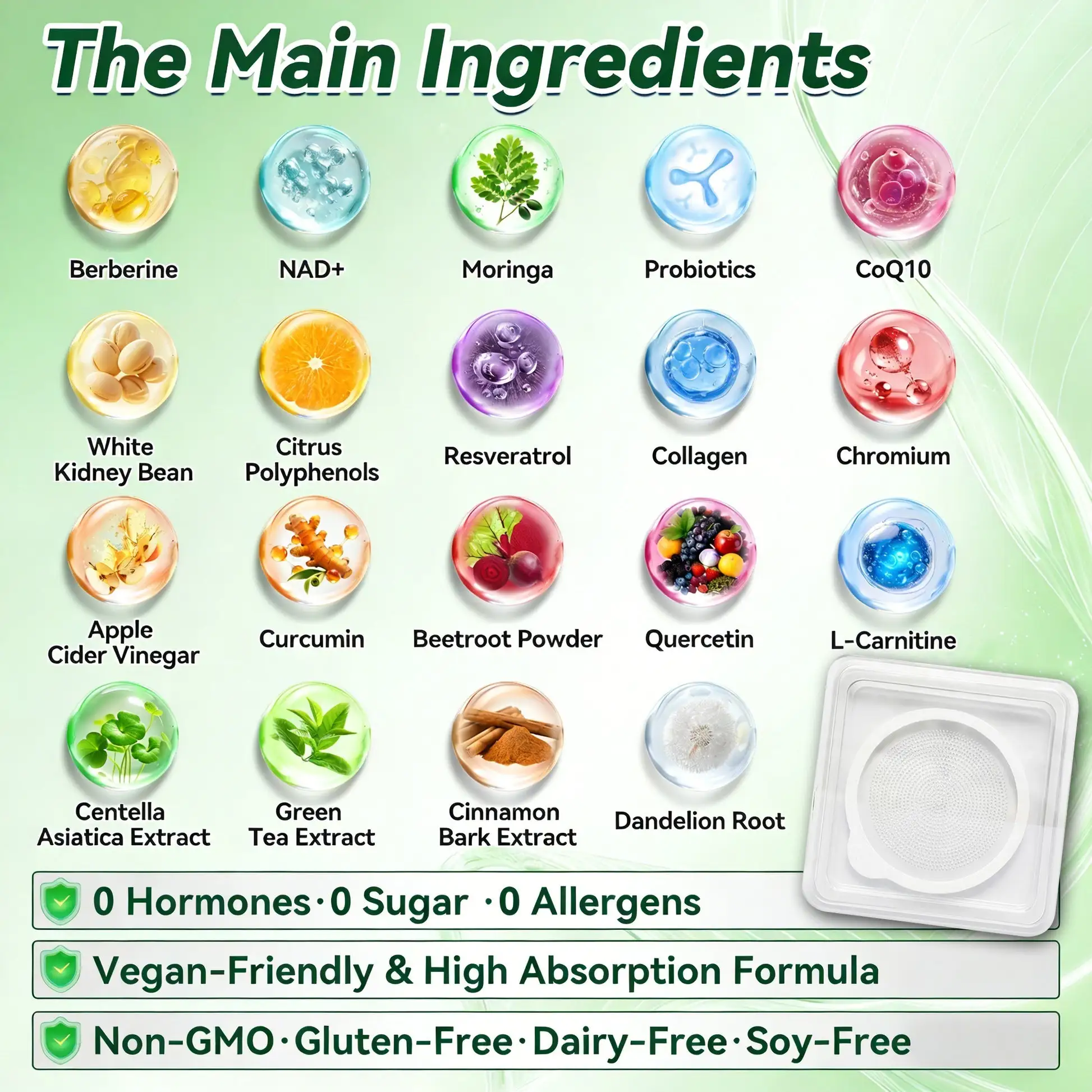 10-in-1 Moringa + Berberine + NAD+Large-Coverage Nano Microneedle Patch - Image 4