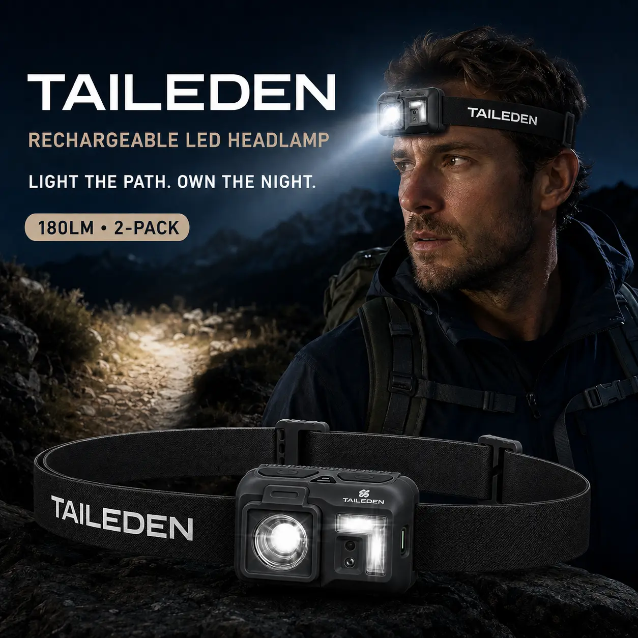 TAILEDEN Rechargeable LED Headlamp – Motion Sensor & 5 Light Modes