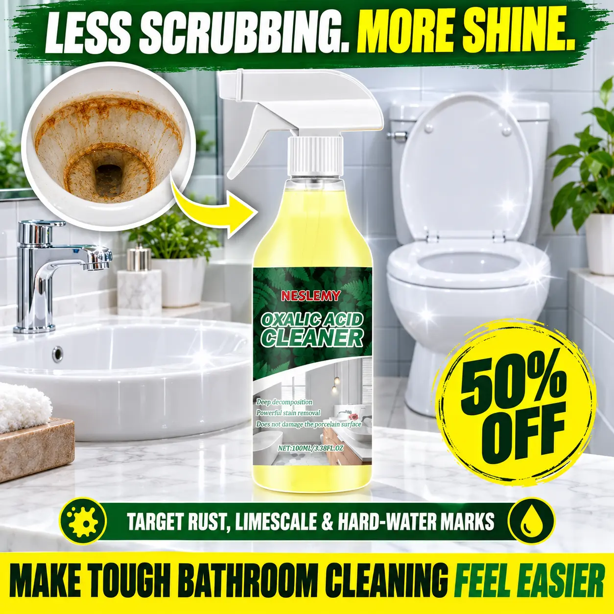NESLEMY Oxalic acid Cleaner for Tough Toilet & Sink Stains - Image 5